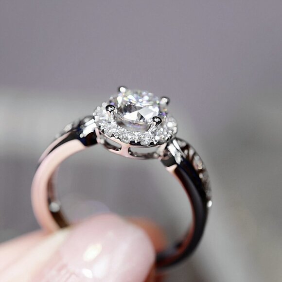 💥14K WHITE GOLD DAINTY 💎DIAMOND FASHION ANILLOS HOLLOW BAND RING, L125 - Picture 8 of 10